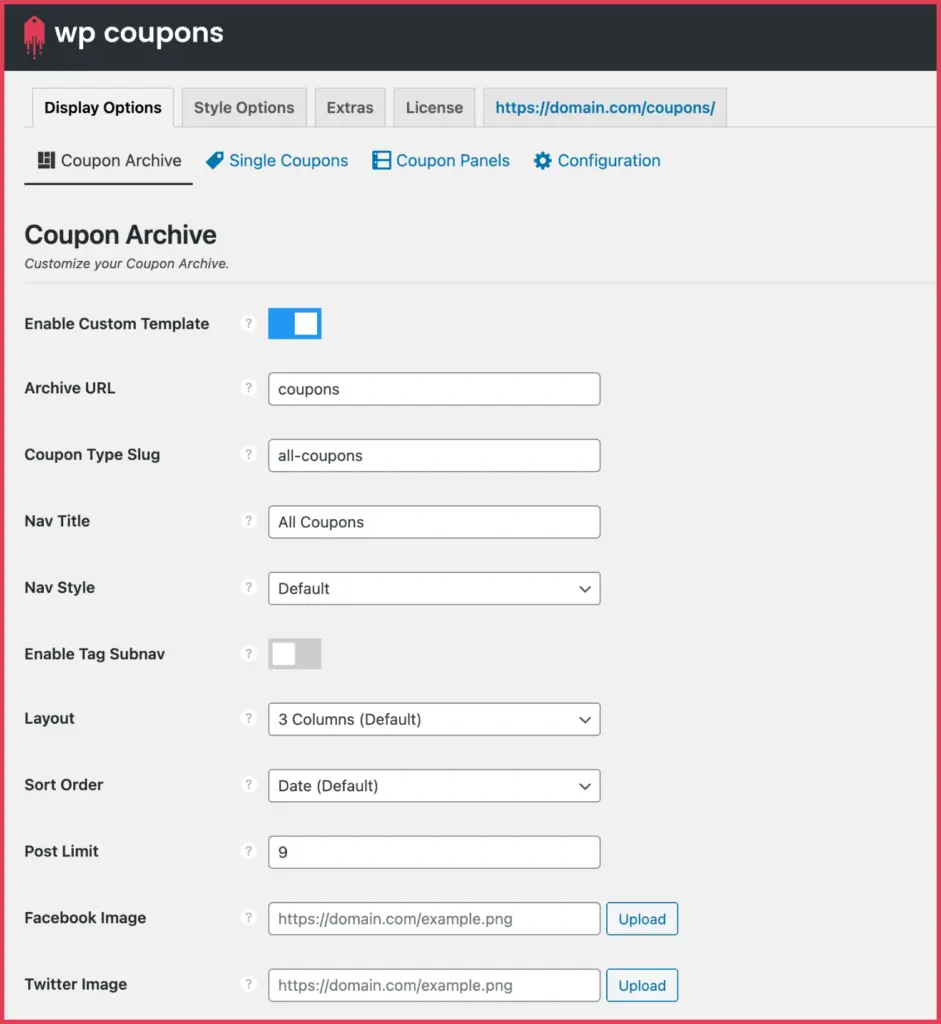 WP Coupons Display options 2 WP Coupons