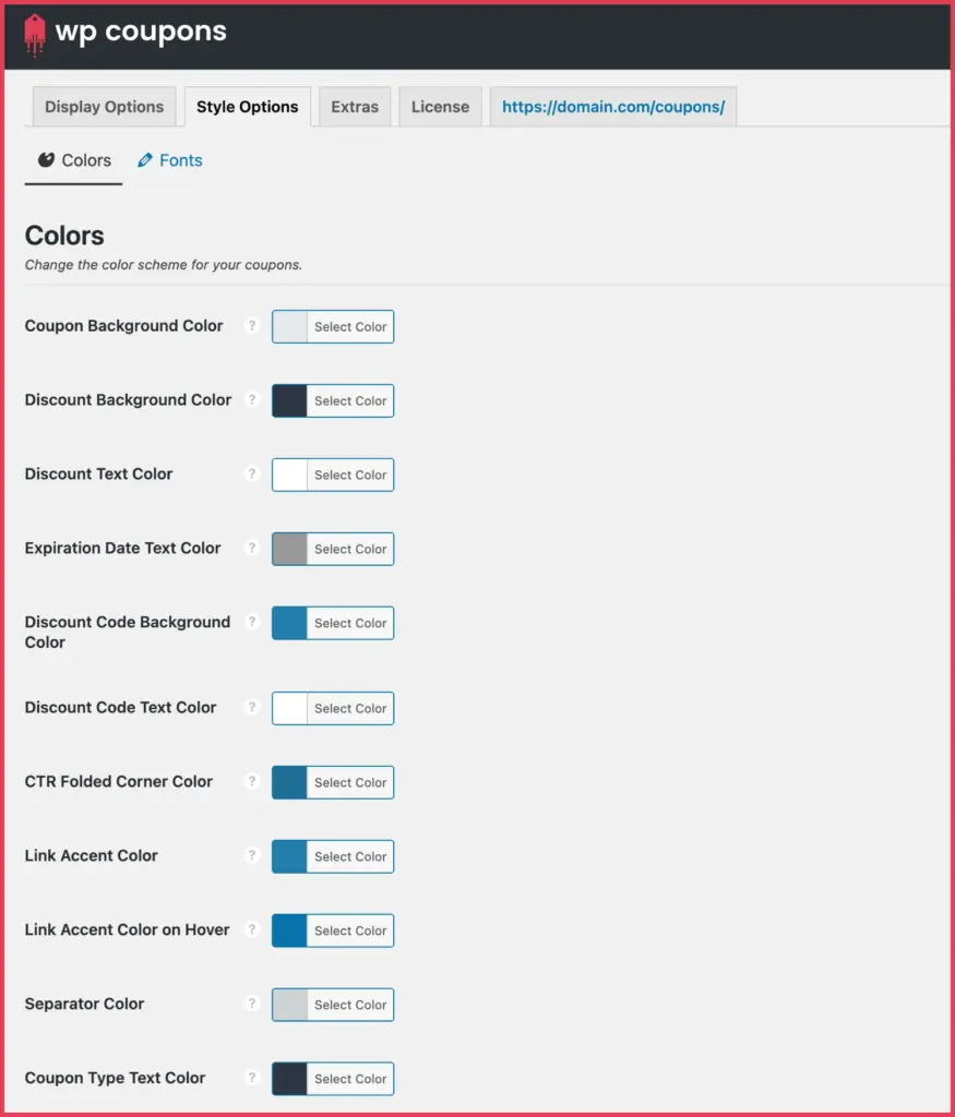 WP Coupons - Quick style options 4 WP Coupons